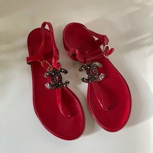Red authentic channel slippers
